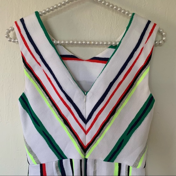 Milly Neon and Shimmer Stripe Deep V Back Dress - Picture 6 of 9